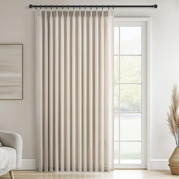 Pinch Pleated Curtains 90 Inches Long 1 Panels Set,Oatmeal Semi Sheer Cotton Blend Fabric Aesthetic Advanced Curtain Drapes for Living Room Bedroom,72x90 inch Length