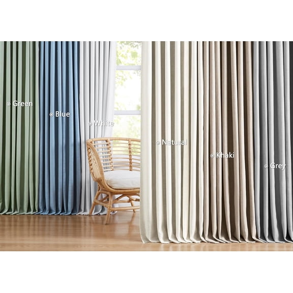 Pinch Pleated Curtains for Living Room Flax Linen Blend Green Full Blackout with White Liner for Bedroom Window Thermal Insulated Pinch Pleat Drapes with Hooks 2 Panel 40" Wx90 L, Sage
