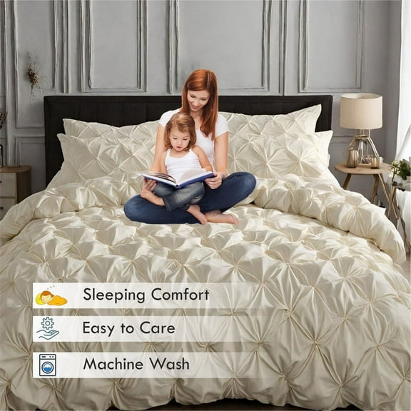 Pinch Pleated Duvet Cover Set 1200TC 100% Cotton 3-Piece, Pinch Duvet Cover, Pinch Pillowcase Zip & Tie Closure Pack of 1 (Super king Plus_120 X 120 Inch)