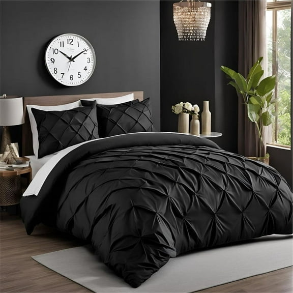 Pinch Pleated Duvet Cover Set 1200TC 100% Cotton 3-Piece, Pinch Duvet Cover, Pinch Pillowcase Zip & Tie Closure Pack of 1 (King _94 X 104 Inch)