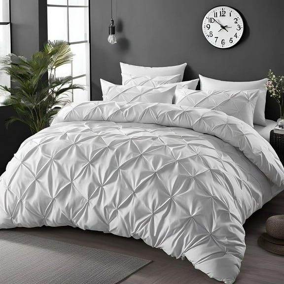 Pinch Pleated Duvet Cover Set 1200TC 100% Cotton 3-Piece, Pinch Duvet Cover, Pinch Pillowcase Zip & Tie Closure Pack of 1 (Super King_98 X 108 Inch)