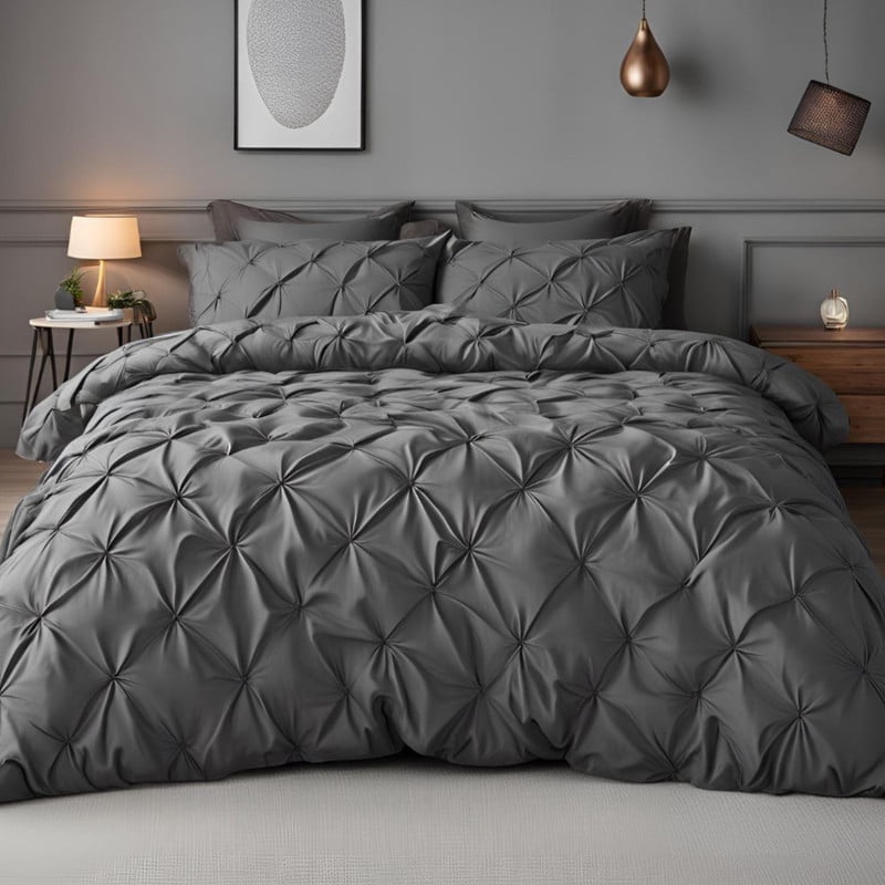 Pinch Pleated Duvet Cover Set 1200TC 100% Cotton Luxurious Home 3-Piece 1-Pinch Duvet Cover 2-Pinch Pillowcase Zipper Tie Closure Pack of 1