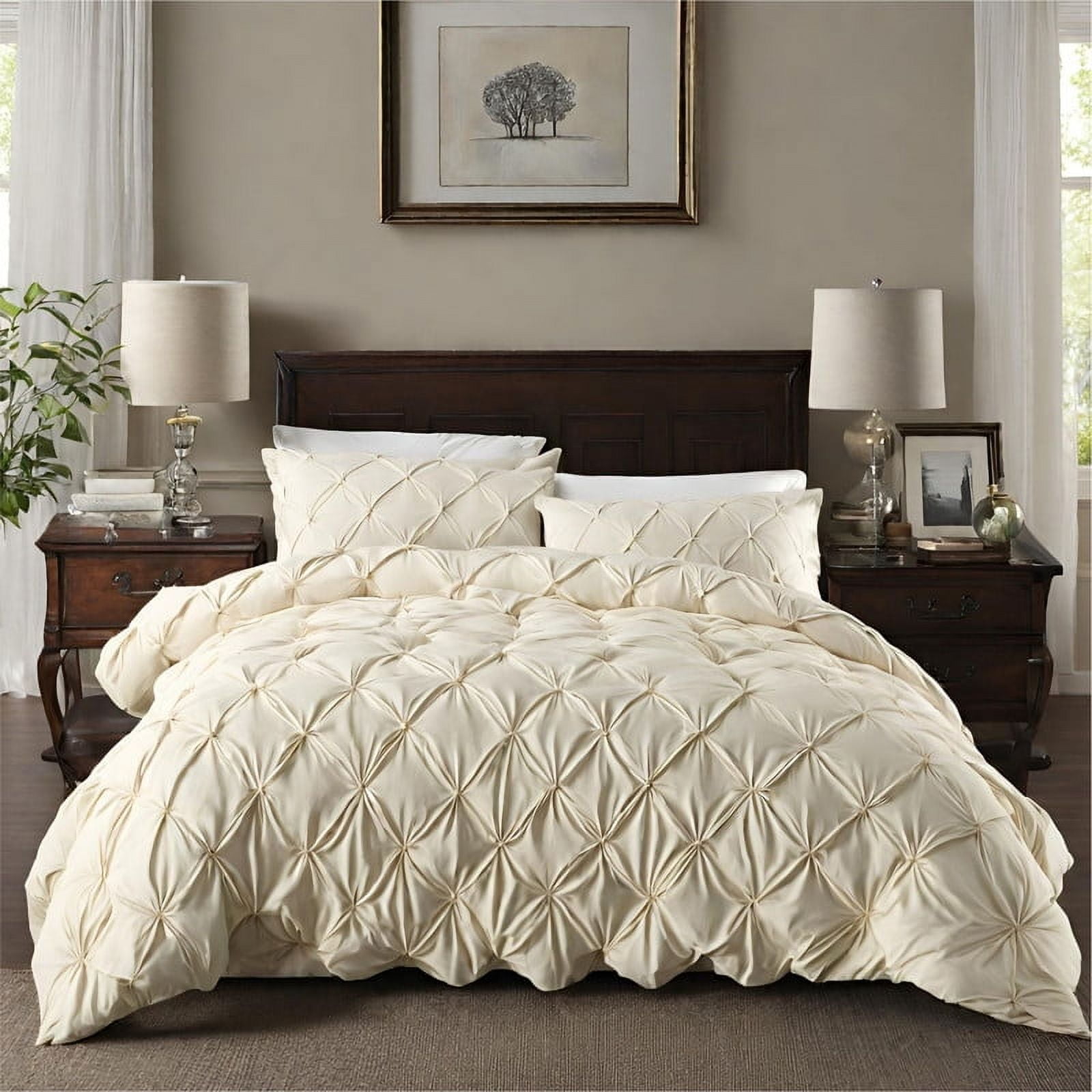 Pinch Pleated Duvet Cover Set 1200TC 100% Cotton Luxurious Home 3-Piece 1-Pinch Duvet Cover 2-Pinch Pillowcase Zipper Tie Closure Pack of 1