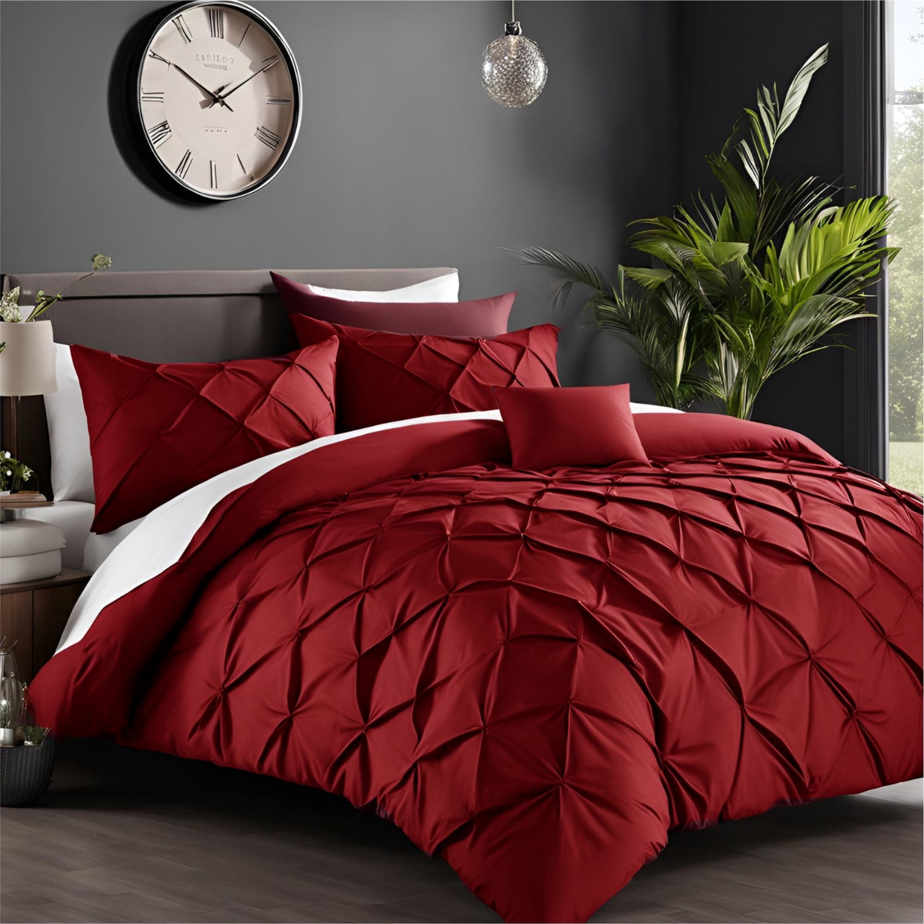 Pinch Pleated Duvet Cover Set 1200TC 100% Cotton Luxurious Home 3-Piece 1-Pinch Duvet Cover 2-Pinch Pillowcase Zipper Tie Closure Pack of 1
