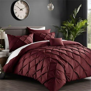 Pinch Pleated Duvet Cover Set 1200TC 100% Cotton Luxurious Home 3-Piece 1-Pinch Duvet Cover 2-Pinch Pillowcase Zipper Tie Closure Pack of 1