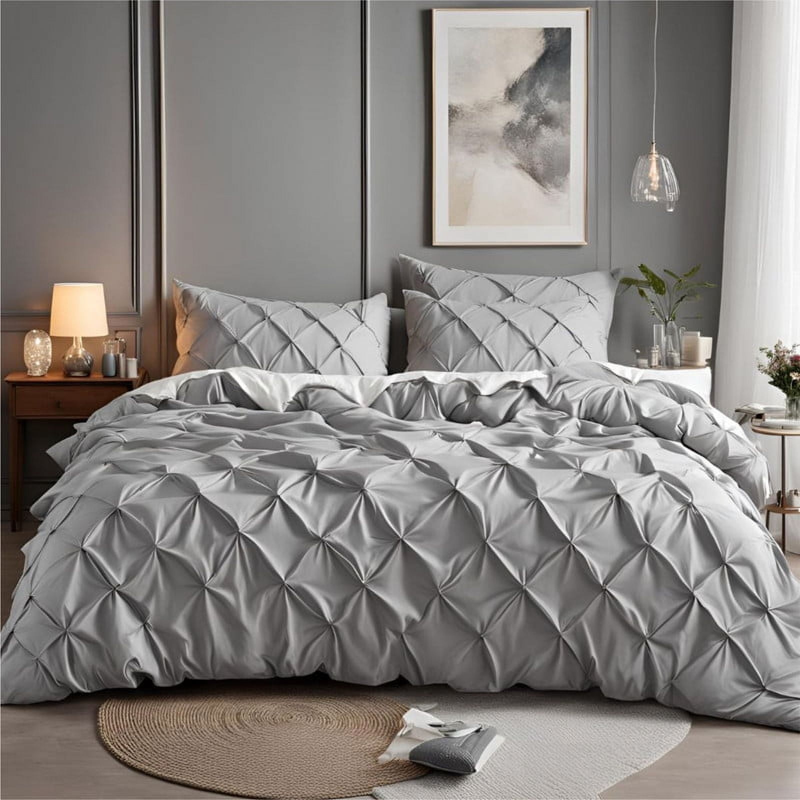Pinch Pleated Duvet Cover Set 1200TC 100% Cotton Luxurious Home 3-Piece 1-Pinch Duvet Cover 2-Pinch Pillowcase Zipper Tie Closure Pack of 1