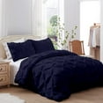 thumbnail image 1 of Pinch Pleated Duvet Cover Set 5 Piece Set with Zipper Closure, 600 Thread Count & 100% Egyptian Cotton, Pleated Pinch Comforter and Protector with Pillowcases - Navy Blue Solid, Queen/Full Size., 1 of 5