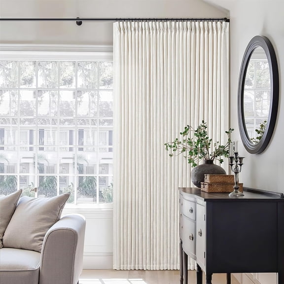 Pinch Pleated Extra Wide Linen Curtain Panel 70 Inches Wide x 90 Inches Long Semi Sheer Cream Natural