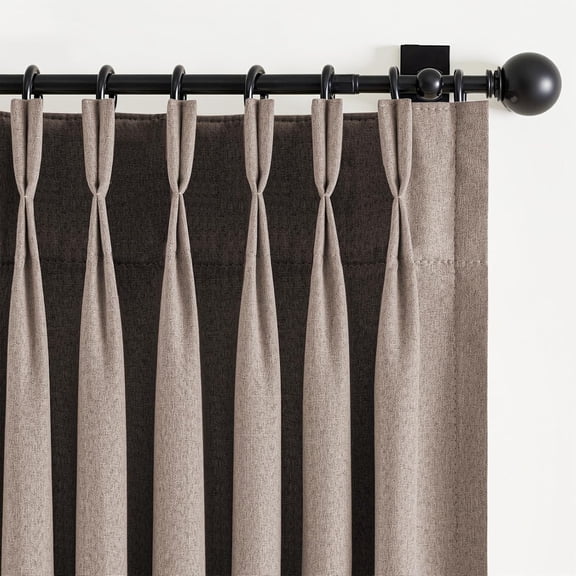Pinch Pleated Full Blackout Curtains for Bedroom & Living Room, Linen Textured Thermal Insulated Blackout Window Curtains & Drapes 95 Inches Long, 2 Panels Set(40" W x 95" L, Tan)