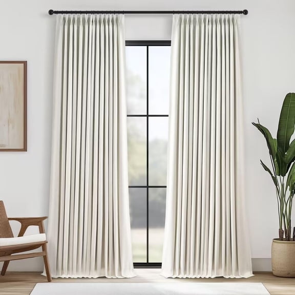Pinch Pleated Full Blackout Linen Curtains 84" Long, Double Layer Room Darkening Pinch Pleat Drapes with Hooks, 2 Panels, 40" x 84"
