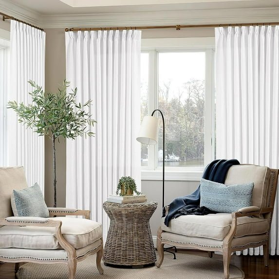 Pinch Pleated Linen 96 Inch Curtains 70 Inch Width for Living Room Divider Light Filtering Thick Linen White Extra Wide Patio Curtains for Sliding Door Balcony Floor to Ceiling Picture Window 1 Panel