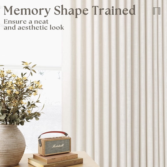 Pinch Pleated Linen Curtains, 100" - Memory Shape Light Filtering Drapes with Hooks & Back Tab for Living Room