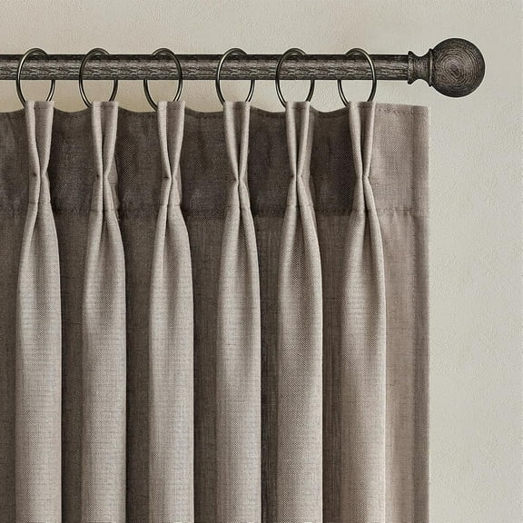 Pinch Pleated Linen Curtains 108 Inches Long for Living Room 2 Panels Set Dark Flax Pleat Drapes Back Tab Semi Sheer Fall Cozy Boho Ceiling to Floor 108 Inch Curtains for Bedroom Window,9FT