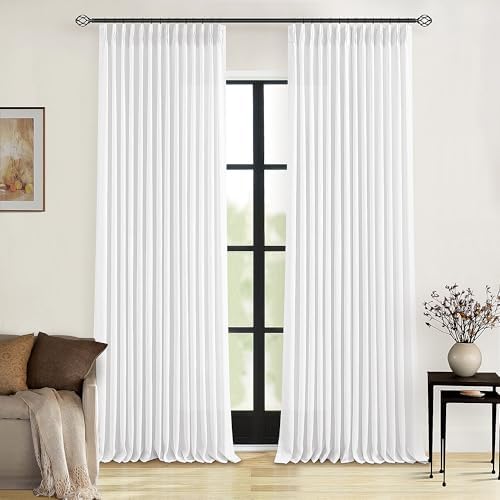 Pinch Pleated Linen Curtains 108 Inches Long for Living Room 2 Panels ...