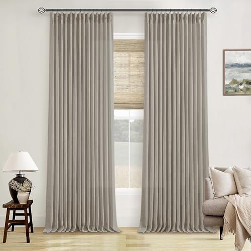 Pinch Pleated Linen Curtains 108 Inches Long for Living Room 2 Panels ...