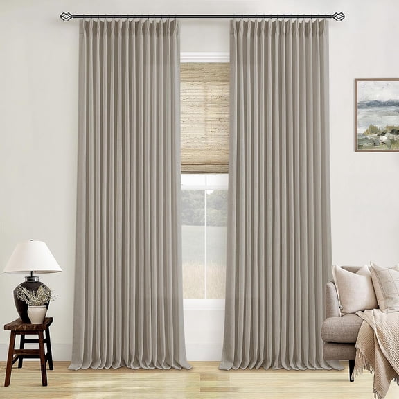 Pinch Pleated Linen Curtains 40 Inches Wide x 90 Inches Long 2 Panel Set Burlywood Birch