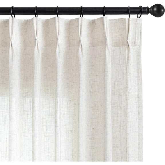 Pinch Pleated Linen Curtains 84 Inch Long 2 Panel Set for Living Room, Semi Sheer Curtain for Bedroom, Back Tab Light Filtering Drapes with Adjustable Hooks (40”W x84”L, Off White)