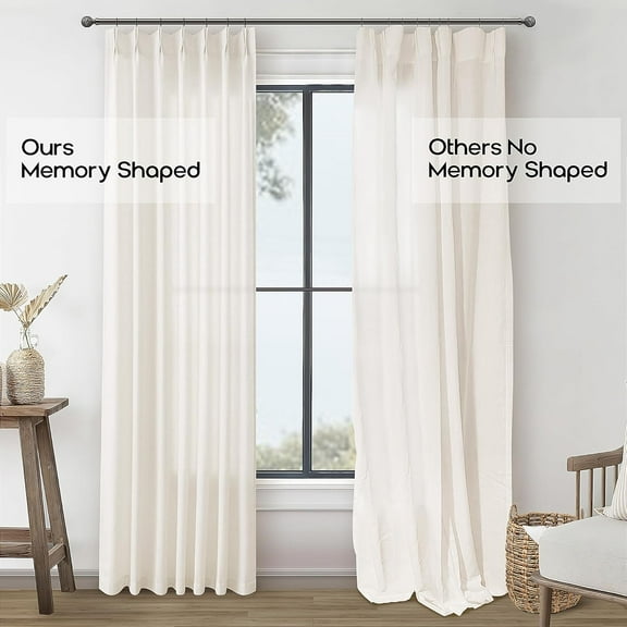 Pinch Pleated Linen Curtains, Cream Ivory 108" - Light Filtering Semi Sheer Drapes for Homeowners & Decor Enthusiasts