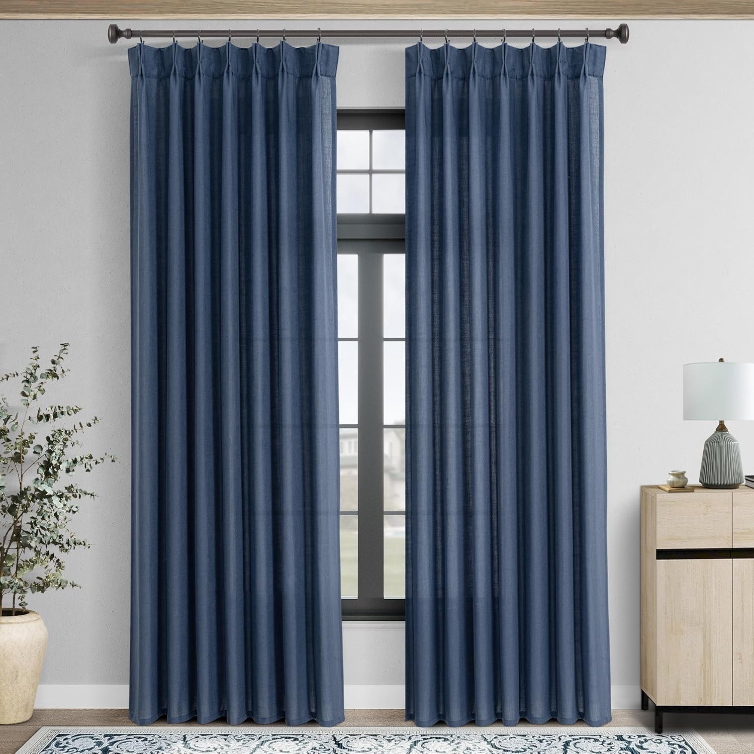 Pinch Pleated Navy Blue Curtains 96 inches Long 2 Panels for Living ...
