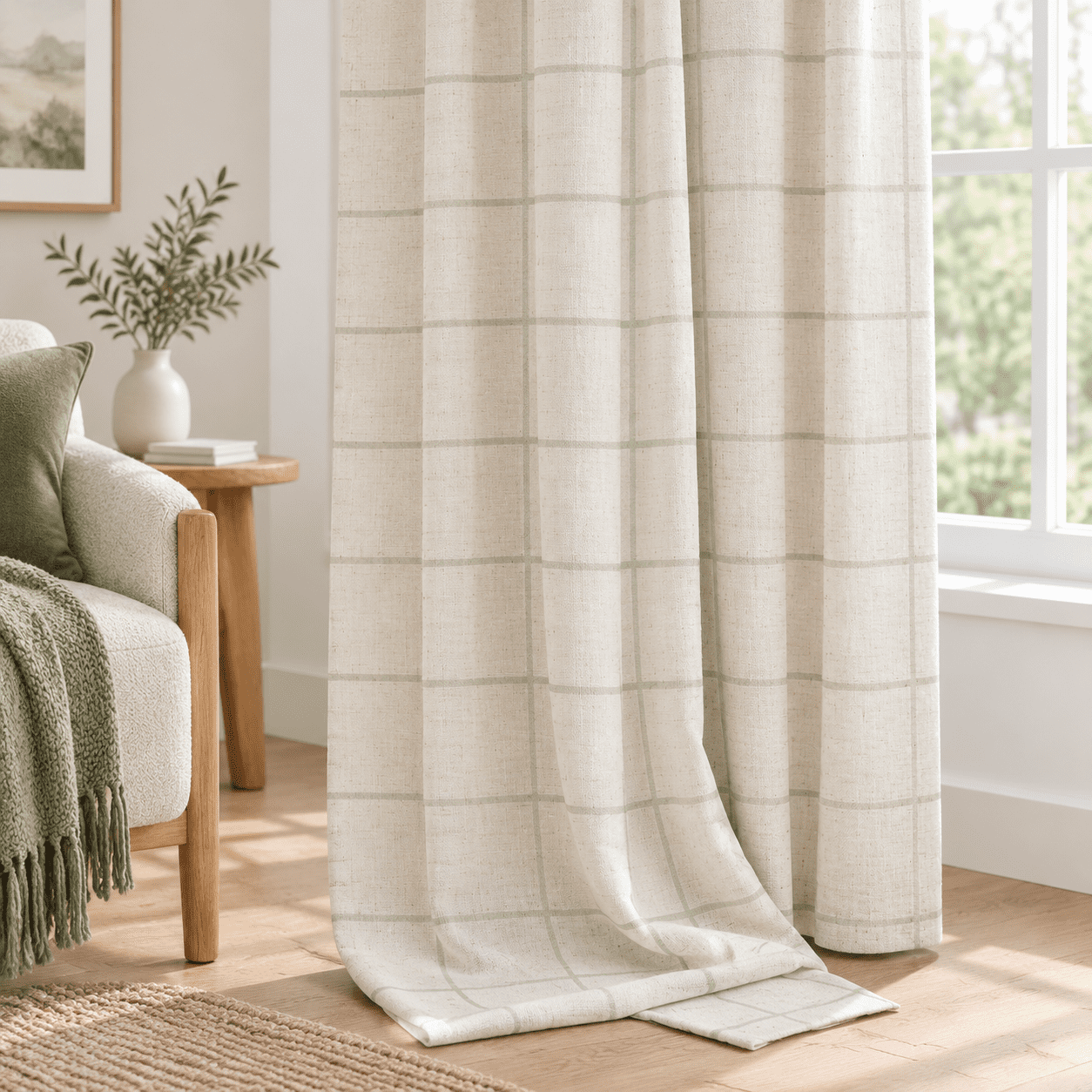 Pinch Pleated Plaid Curtablackout Linen Gingham Green For Living Room ...