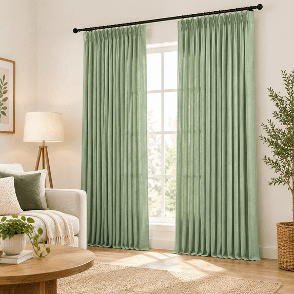 Pinch Pleated Sgreen Linen Curtafor Living Room Extra Long 96 Inches ...