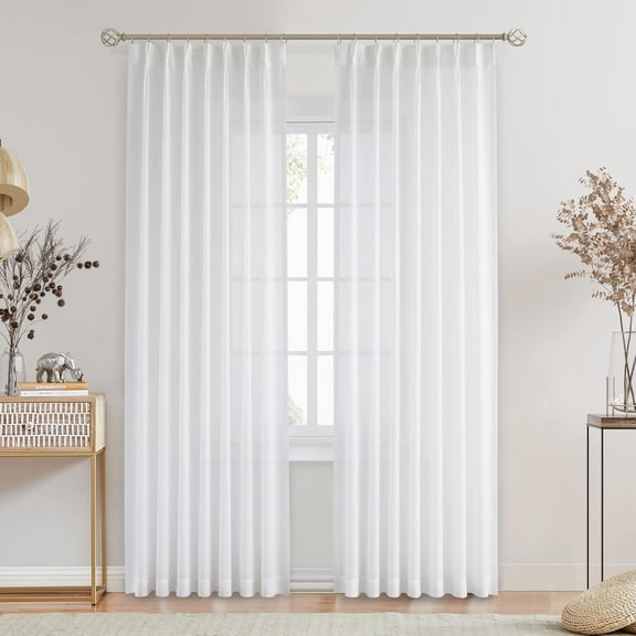Pinch Pleated Sheer Curtain Panels Linen Textured Window Treatment Drape Farmhouse Rustic for Living Room Bedroom, 40"x90"x2