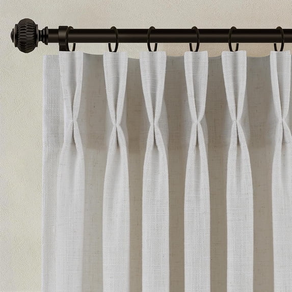 Pinch Pleated Thick Linen Curtains 90 Inch Length 2 Panels Set for Living Room Warm Beige Neutral Pleated Curtains Semi Sheer Light Filtering Privacy Bedroom Window Drapes