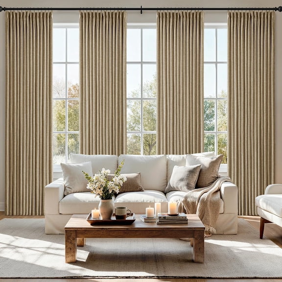 Pinch Pleated Thick Linen Curtains 96 Inch 4 Panels Set Back Tab Memory Trained Pinch Pleat Semi Sheer Light Filtering Privacy Let Light in Window Drapes for Living Room Bedroom Copper Brown