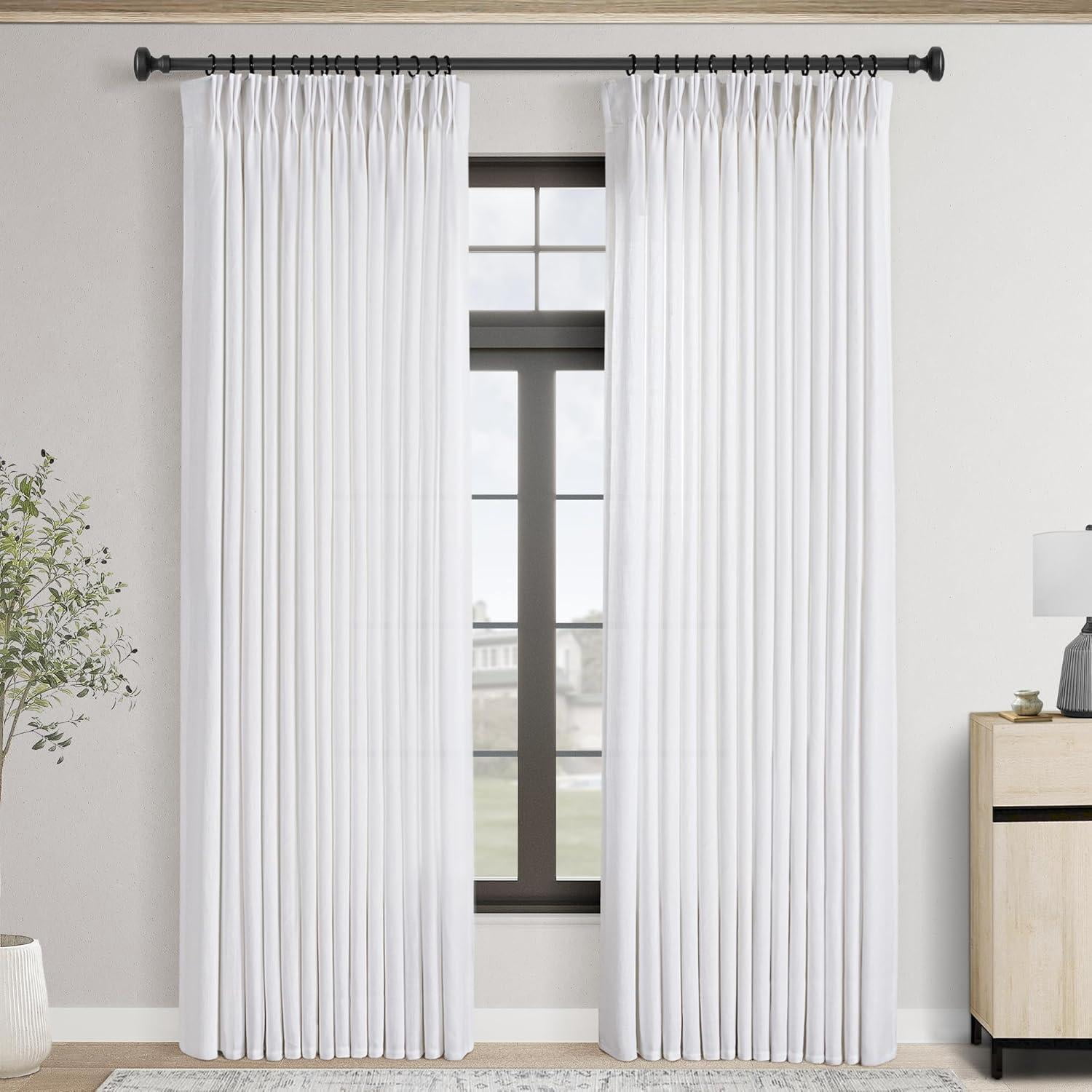 Pinch Pleated White Curtains 92 inches Long for Living Room 2 Panels ...