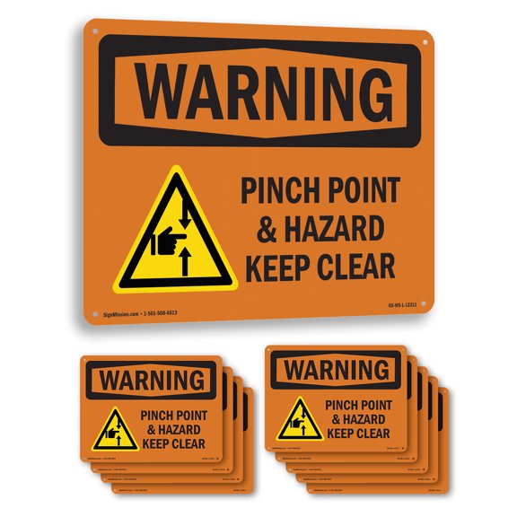 Pinch Point Hazard Keep Clear With Symbol OSHA WARNING Aluminum Sign 10 Inch x 7 Inch - 10 Pack