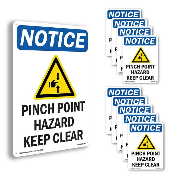 Pinch Point Hazard OSHA Notice Rigid Plastic Sign 14 Inch x 10 Inch - 10 Pack