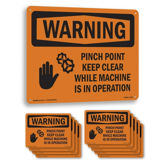 Pinch Point Keep Clear While With Symbol OSHA WARNING Aluminum Sign 10 Inch x 7 Inch - 10 Pack