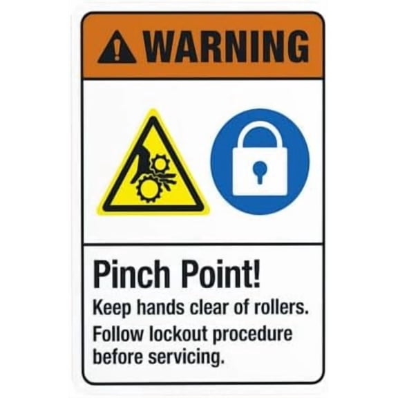 Pinch Point Keep Hands Clear Of Rollers Follow Lockout Warning Sign, Metal Signs for Business Home Outdoor Indoor Road Garage Street Wall Caution Custom Decor 8 x 12 Inch