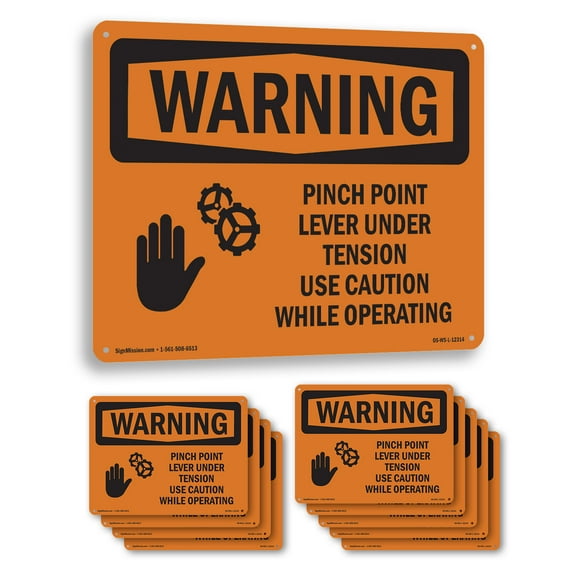 Pinch Point Lever Under Tension With Symbol OSHA WARNING Aluminum Sign 10 Inch x 7 Inch - 10 Pack