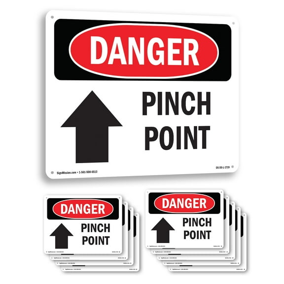 Pinch Point OSHA Danger Rigid Plastic Sign 10 Inch x 7 Inch - 10 Pack