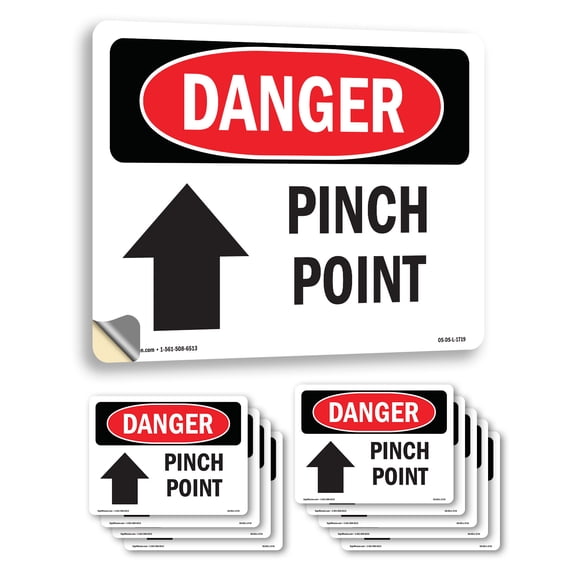 Pinch Point OSHA Danger Vinyl Decal Label 10 Inch x 7 Inch - 10 Pack