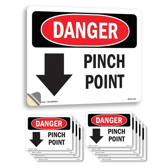 Pinch Point OSHA Danger Vinyl Decal Label 14 Inch x 10 Inch - 10 Pack
