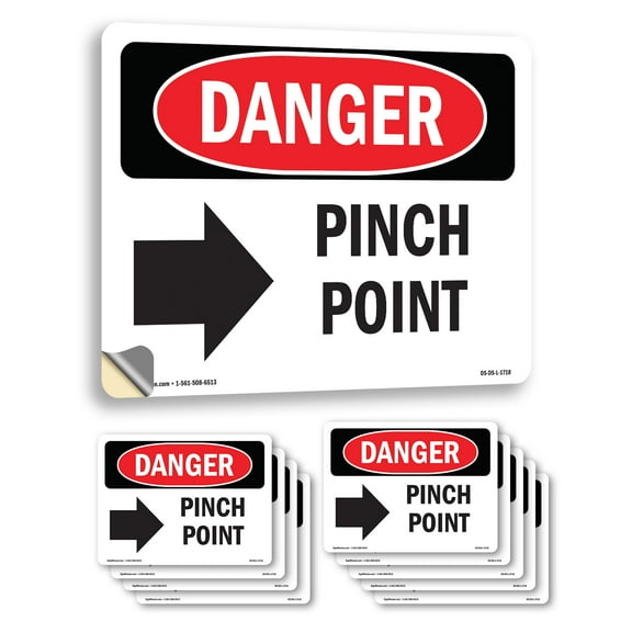Pinch Point OSHA Danger Vinyl Decal Label 18 Inch x 12 Inch - 10 Pack
