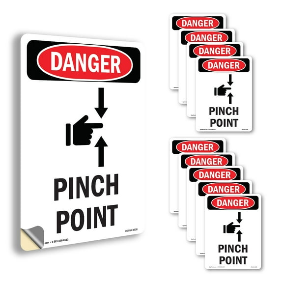 Pinch Point OSHA Danger Vinyl Decal Label 24 Inch x 18 Inch - 10 Pack