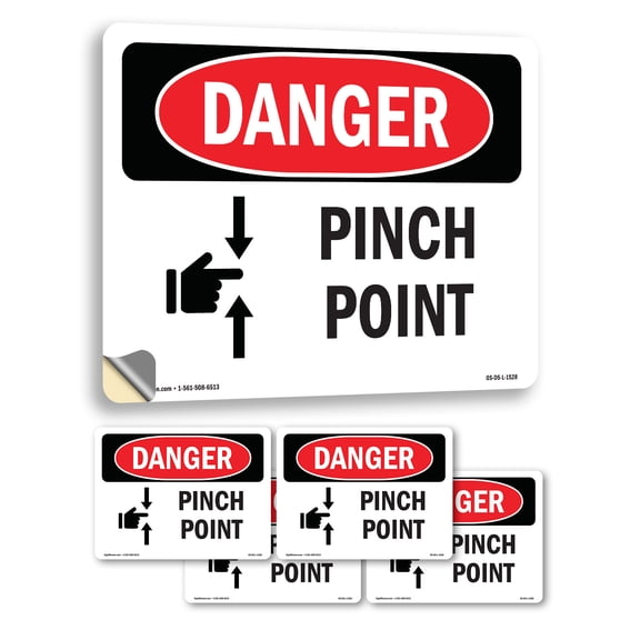 Pinch Point OSHA Danger Vinyl Decal Label 5 Inch x 3.5 Inch - 5 Pack
