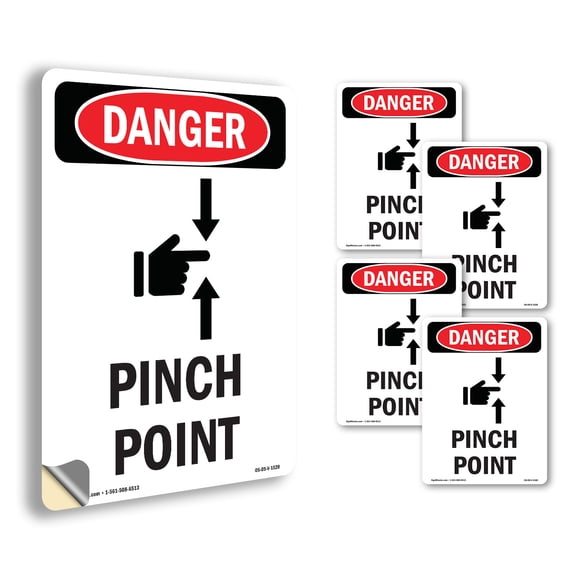 Pinch Point OSHA Danger Vinyl Decal Label 5 Inch x 3.5 Inch - 5 Pack