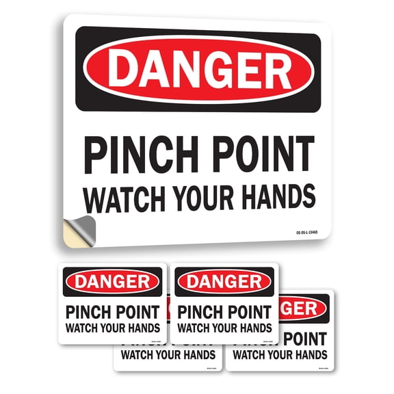 Pinch Point Watch Your Hands OSHA Danger Vinyl Decal Label 5 Inch x 3.5 Inch - 5 Pack