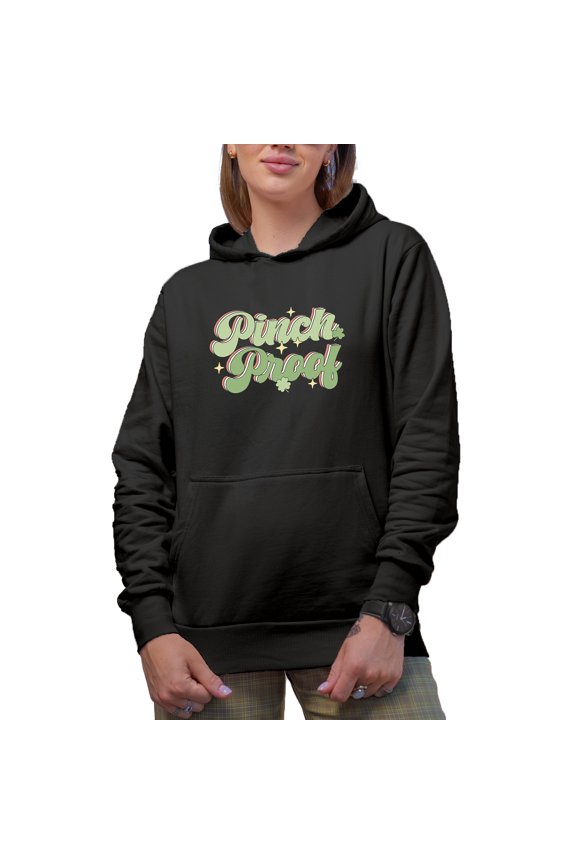 Pinch Proof, Leprechaun Humor, St. Patrick's Day Art Merch Gift, Black Hooded Sweatshirt or Hoodie, Medium