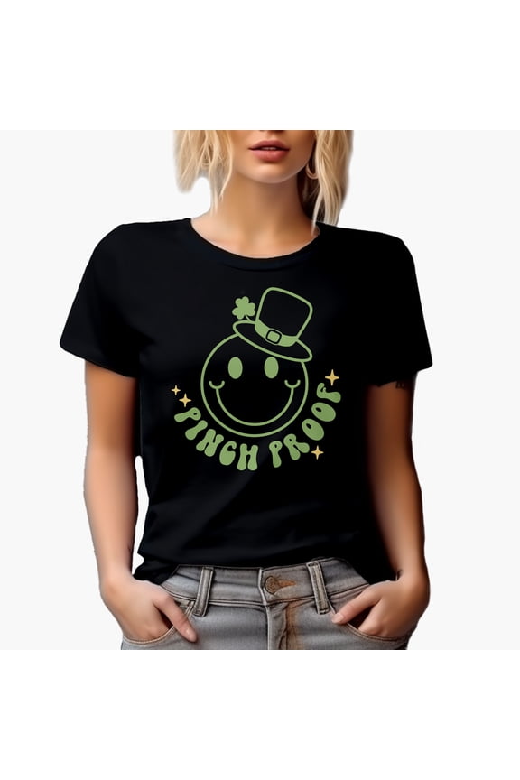 Pinch Proof & Retro Smiling Face, Leprechaun Humor, St. Patrick's Day Merch Gift, Black T-Shirt, XL
