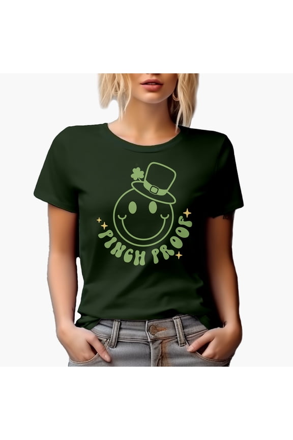 Pinch Proof & Retro Smiling Face, Leprechaun Humor, St. Patrick's Day Merch Gift, Military Green T-Shirt, Small