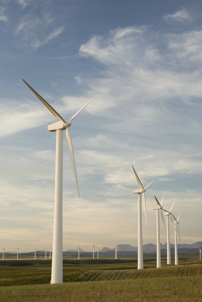 Pincher Creek Alberta Canada Wind Turbines In A Row Canvas Art - Michael Interisano Design Pics (12 x 19)