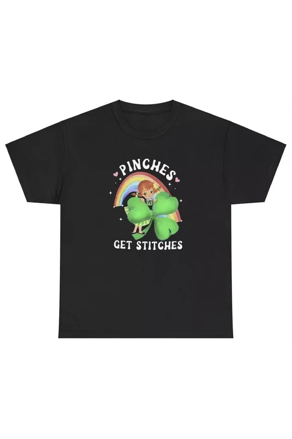 Pinches Get Stitches Funny Retro St Pattys 4 Leaf Clover Meme Unisex T-Shirt, up to size 5XL