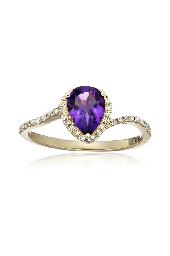 10k Yellow Gold African Amethyst & Diamond Engagement Ring