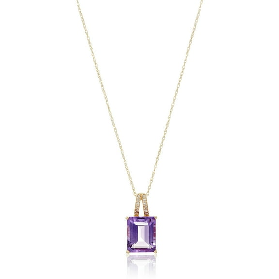 Pinctore 14k Yellow Gold Emerald-cut 2 9/10 cttw Amethyst and Diamond Accented Pendant Necklace, 18"