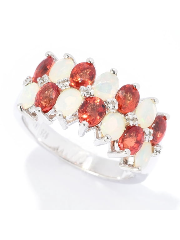 925 Sterling Silver Ethiopian Opal,Orange Sapphire,White Natural Zircon Ring